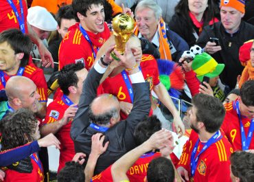 Spain Celebrate with the trophy after winning 1-0